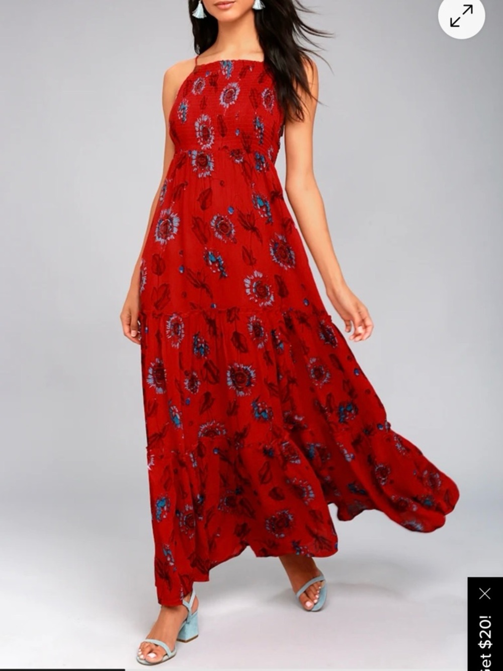 Free People Red Floral Tiered Maxi Dress